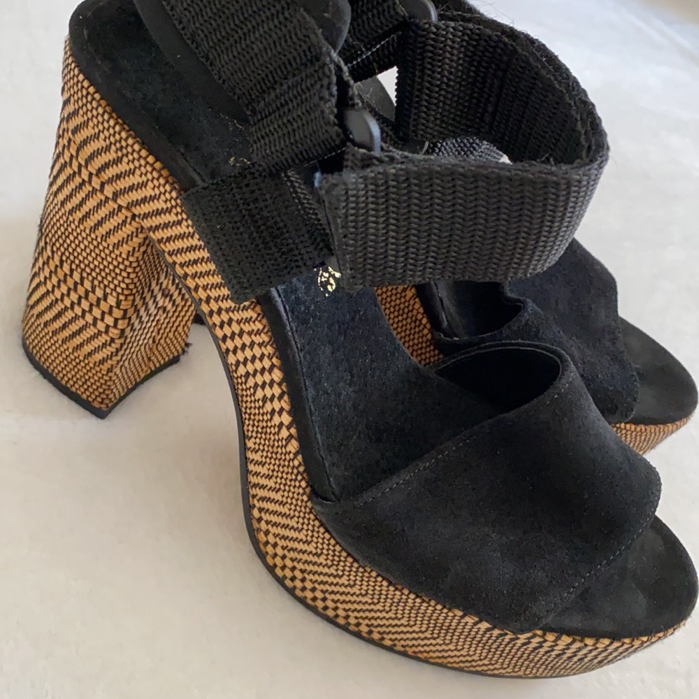 {FP} Free People | Sport Society Suede Sandal Strap Woven Block Heel Platform 9 - Picture 3 of 16